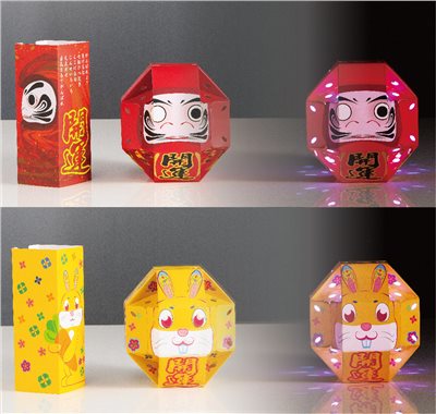 祈福達摩伸縮式燈籠(單入，開運達摩+開運兔寶)＋２色 